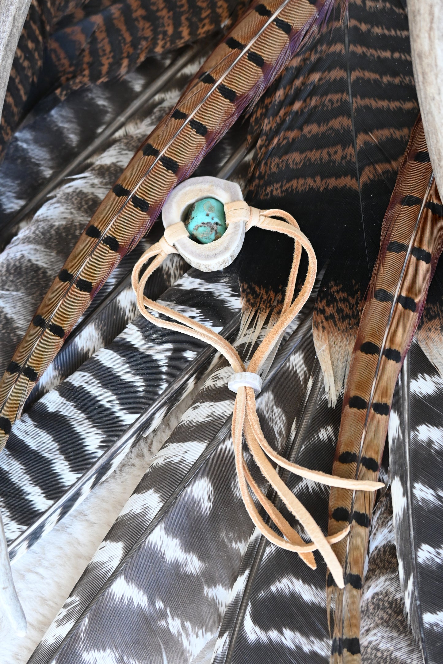 Light Leather Antler Bracelet with Turquoise