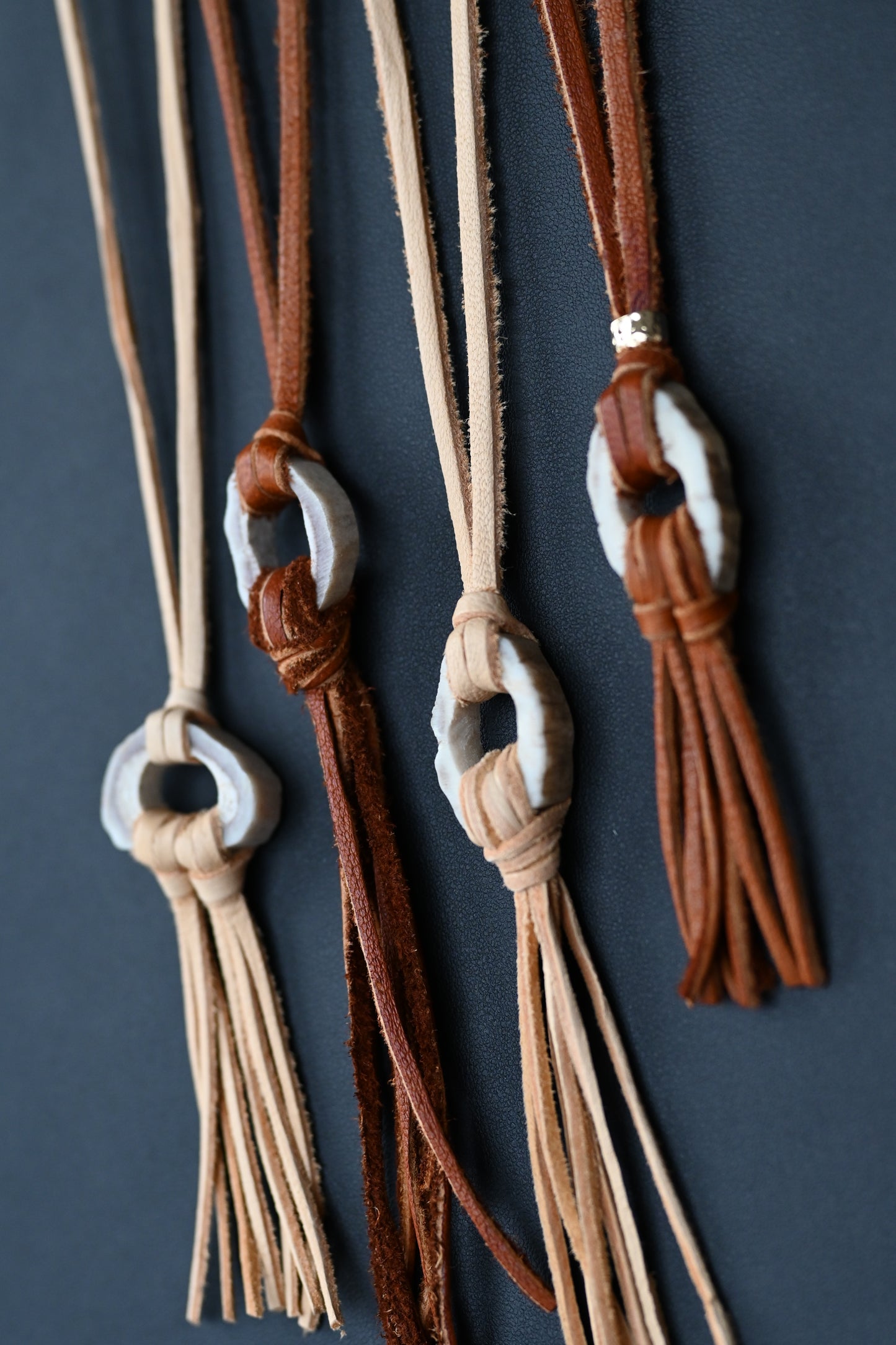 Deer Antler Fringe Pendant (Dark Leather)