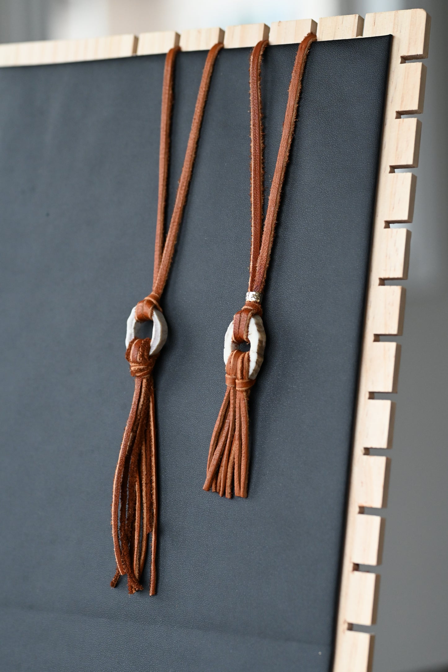 Deer Antler Fringe Pendant (Dark Leather)
