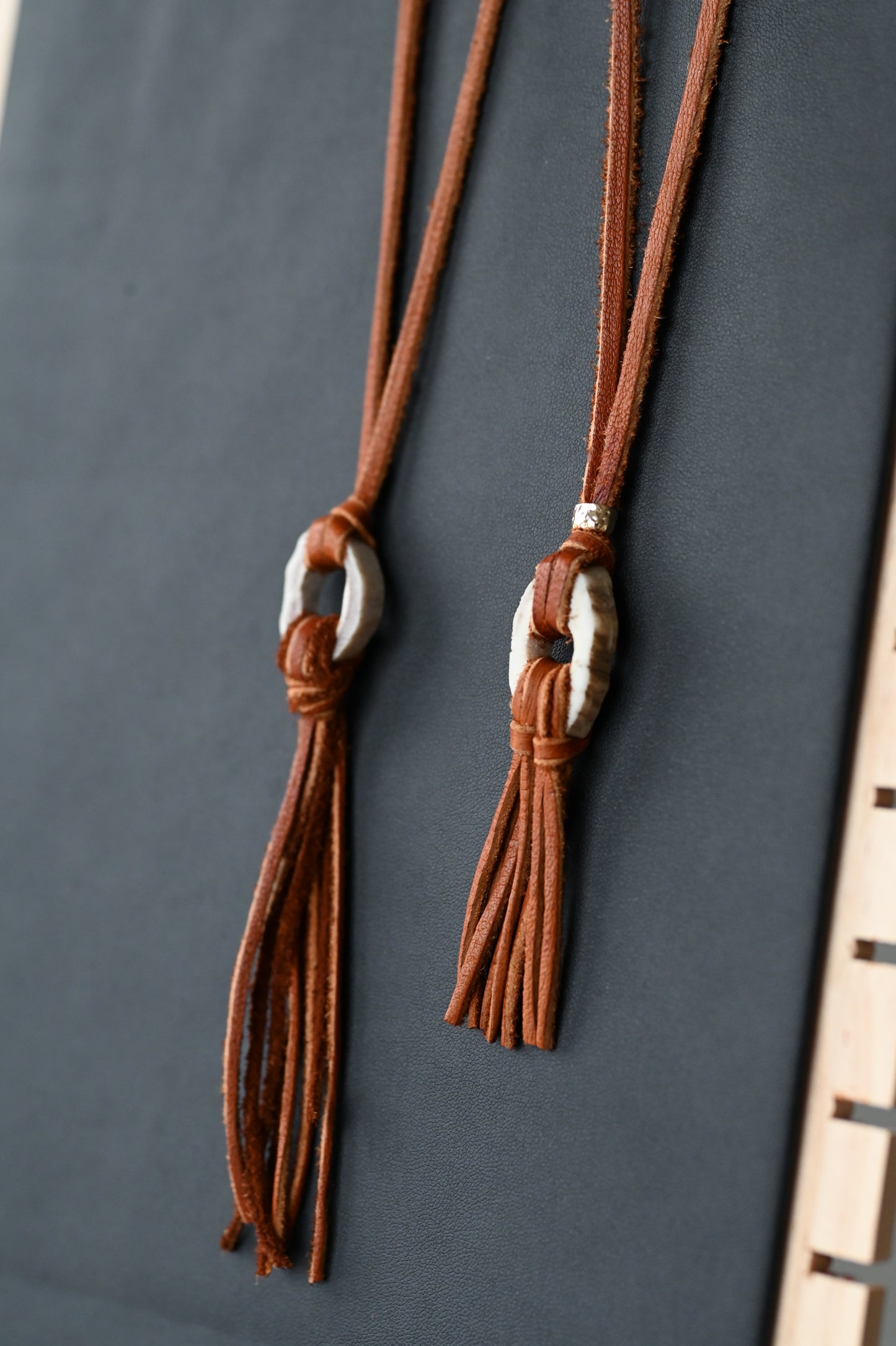 Deer Antler Fringe Pendant (Dark Leather)