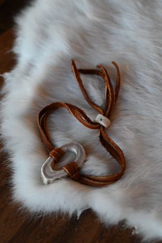 Dark Leather Antler Bracelet