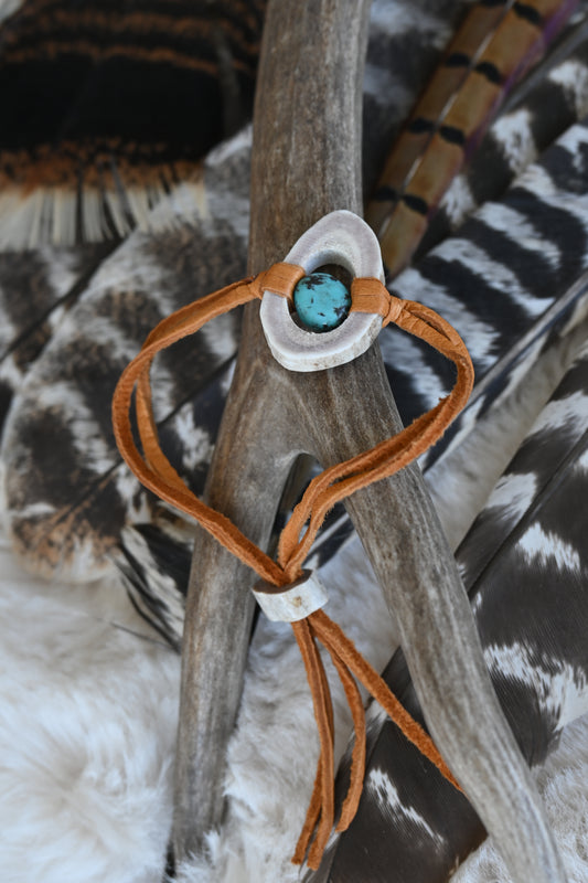 Medium Leather Antler Bracelet with Turquoise Stone