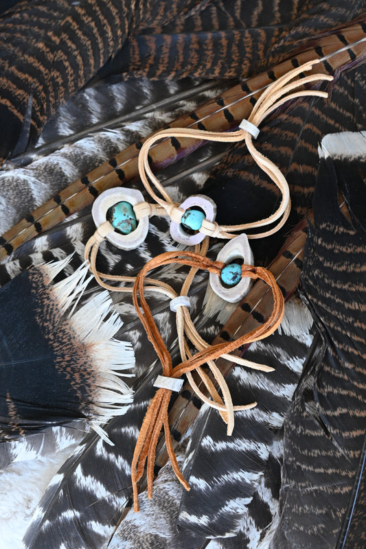 Light Leather Antler Bracelet with Turquoise