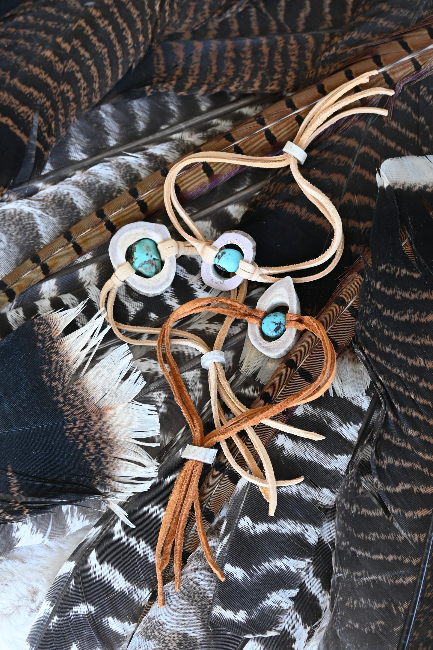 Medium Leather Antler Bracelet with Turquoise Stone